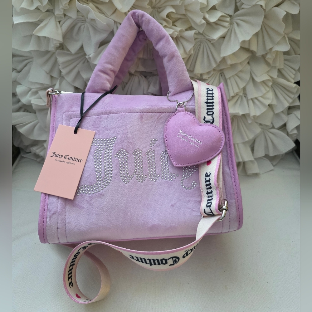 Juicy Couture Mini Velour Tote Fondant Pink (Lavendar) With Crossbody Strap NWT